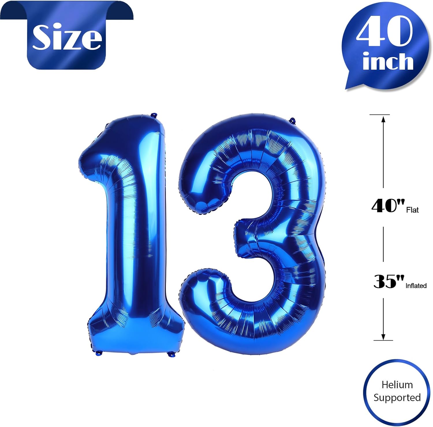 Number 13 Balloon - Navy Blue 40-Inch Birthday Decoration for 13-Year-Olds | Perfect Party Supplies