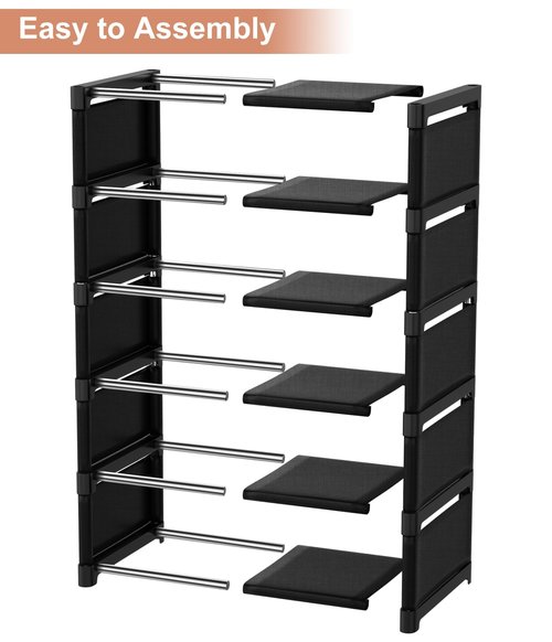 XXXAXXX 6-Tier Narrow Shoe Rack, Vertical Small Space Shoe Organizer, 9.84" Compact Slim Shoe Shelf for Closet & Entryway, Sturdy & Tool-Free Assembly, Adjustable Height for Boots
