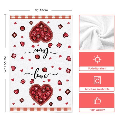 Artoid Mode Strawberry Chocolate Love Heart Valentine's Kitchen Towels Dish Towels, 18x26 Inch Wedding Anniversary Decoration Cleaning Set of 4
