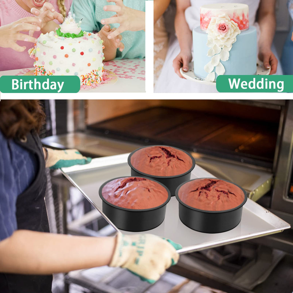 TeamFar 4 Inch Cake Pan, Mini Round Baking Layer Cake Pan Set of 4, with Non-Stick Coating Stainless Steel Core for Birthday, Party, Wedding, Healthy & Heatproof, Release Easily & Easy Clean