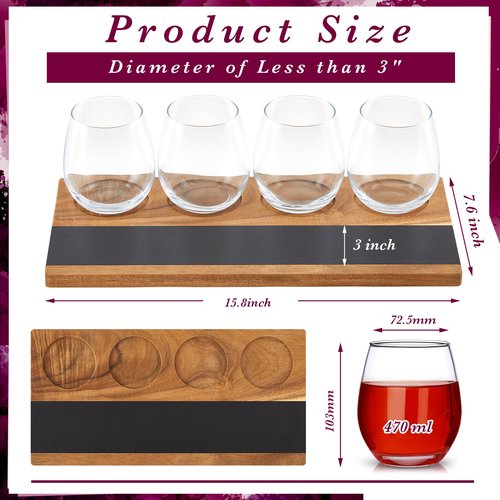 Marsui Wine Flight Tasting Set, Includes Wooden Whiskey Flight Board, Glasses, 2 Soapstone Chalks for Beer, Cocktails, Coffee, Wine Tasting Party Supplies, Brunch, Wedding Gift (10 Pcs)