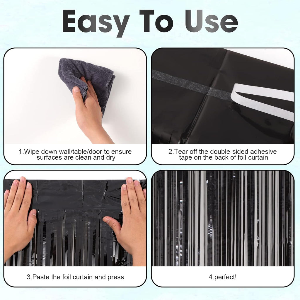 Voircoloria Black Foil Fringe Backdrop Curtains - 3 Pack of 3.3x8.2 Feet Tinsel Streamers for Parties