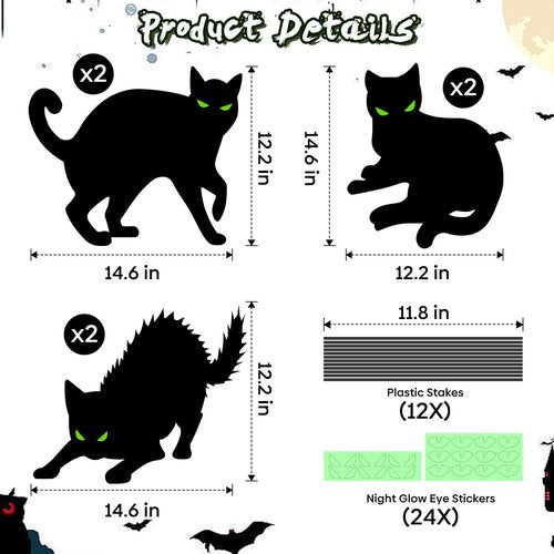 Halloween Decorations Outdoor - 6 Pack Corrugated Plastic Black Cat Decor with Stakes, Glow in The Dark Eyes Scary Silhouette Yard Signs, Waterproof for Garden Graveyard Patio Party Lawn