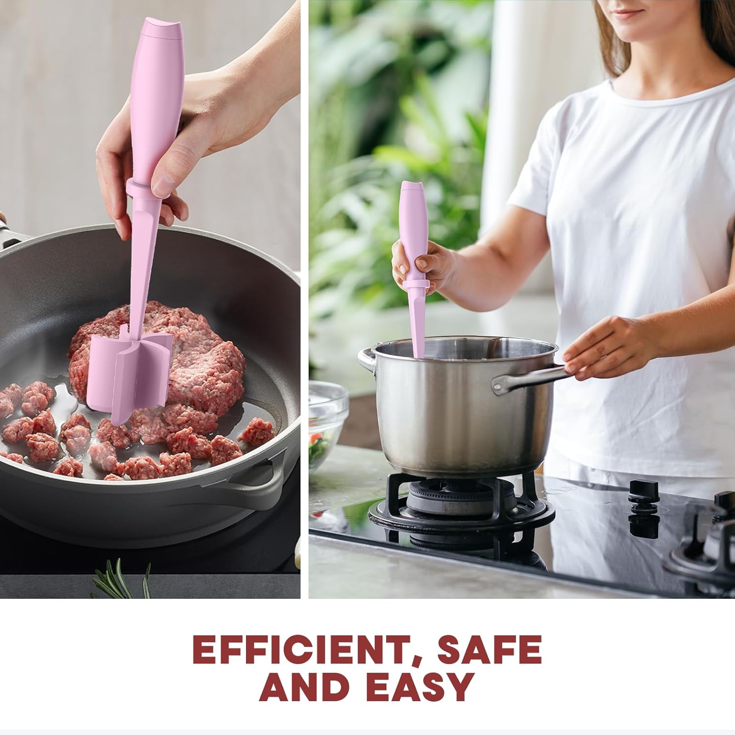 Skiennix Meat Chopper Set - Premium Heat Resistant Hamburger Grinder | 2 Pcs Pink Smasher Tool