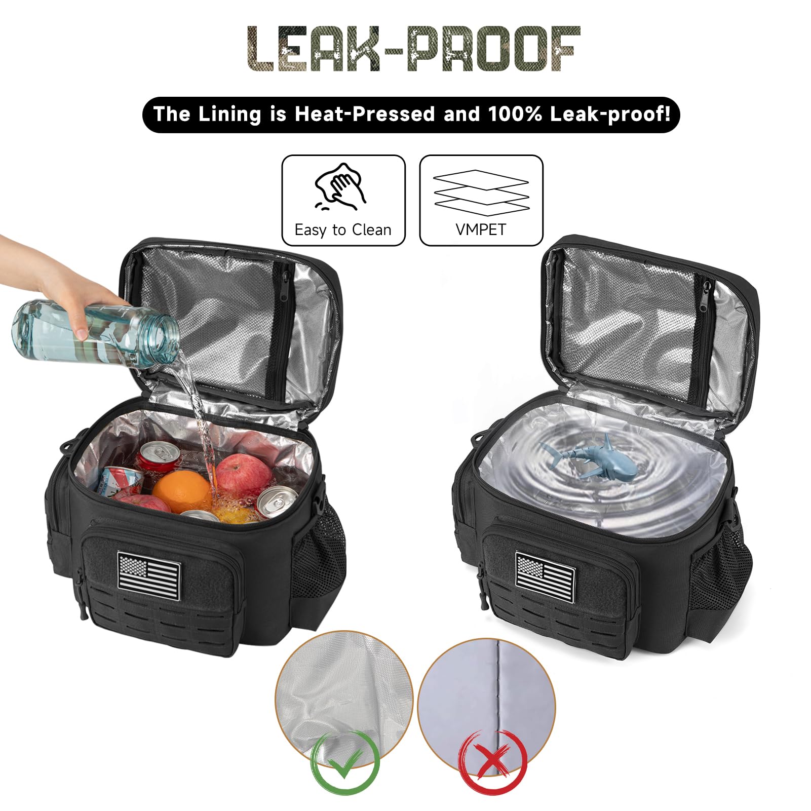 QT&QY Tactical Lunch Box for Men Expandable 18L Heavy Duty Military Insulated Cooler Bag, Leakproof Thermal Lunch Bag for Work Camping Outdoor Picnic Pail Adult Meal MOLLE Webbing Khaki