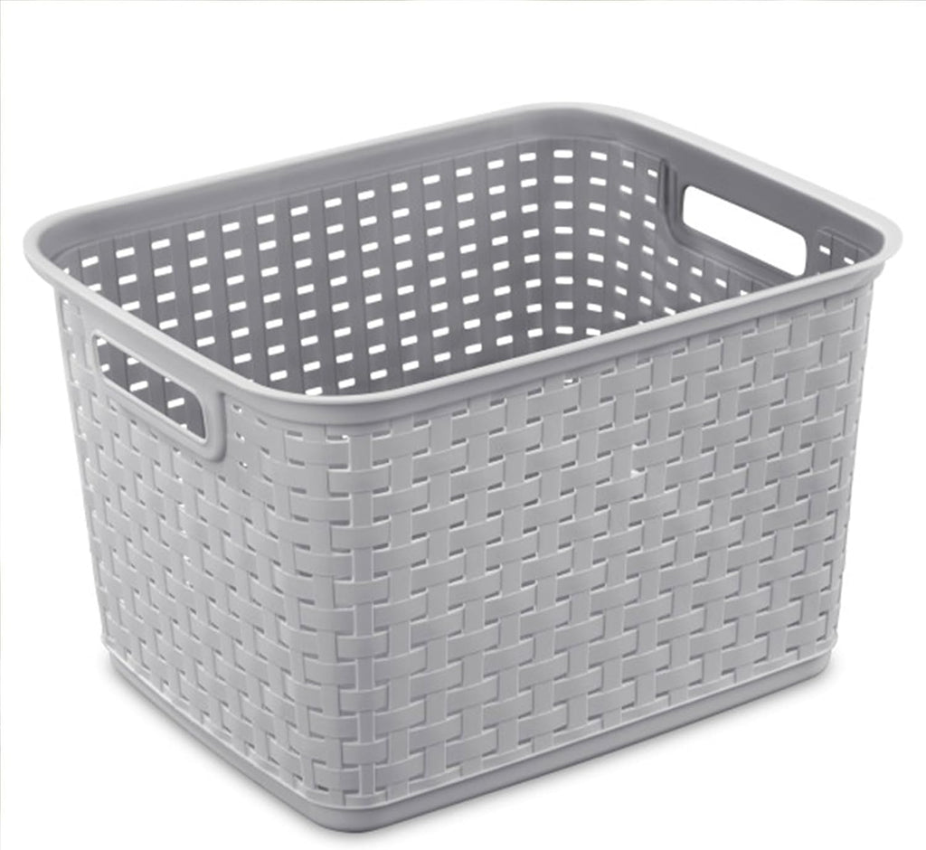 Sterilite Tall Weave Storage Baskets - 6-Pack Woven Plastic Organizers in Cement Gray for Home & Dorm Use