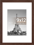 Upsimples 9x12 Picture Frame - Versatile Display for 6x8 Photos with Mat or 9x12 Without - Brown, 1 Pack