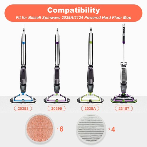 Replacement Pads for Bissell Spinwave Mop: 10 Pads for Bissell Spinwave,Spin Wave,Crosswave Expert/Pet/Cordless Hard Floor 2124 20393 2039a 20399 2039w 23159 23157 Spin Mop Cleaner Scrub Scrubber Pads