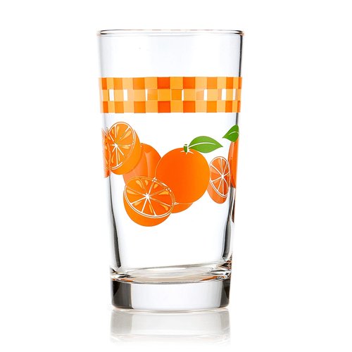 Libbey Vintage Juice Drinking Glasses Set of 4, Colorful, Retro Fruit Design Glass Cups Set, Dishwasher Safe Water Glasses Set for Everyday Beverages