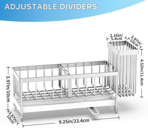 Cisily Kitchen Sink Caddy Organizer - Rustproof 304 Stainless Steel with High Brush Holder | Silver, 9.25”