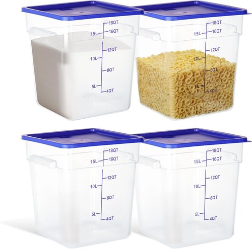 Clear NSF Food Storage Containers - 18 Quart Square Set with Lids & Scale | 4 Pack Polycarbonate