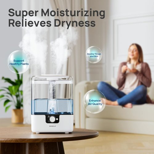 CHIVALZ 6L Cool Mist Humidifier - Quiet Top Fill Design for Bedroom & Baby | 50 Hours, Night Light, White