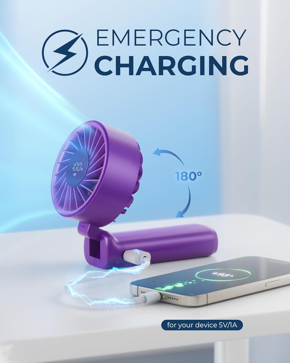 Peiyuu Portable Handheld Fan - 4000mAh USB Rechargeable Mini Desk Fan | 180° Foldable, 6 Speed, Ultra Quiet