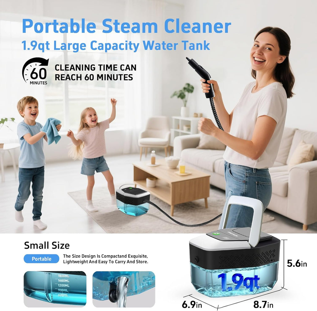 Skiennix Steam Cleaner - High-Temperature 257℉ Handheld Steamer with 3 Adjustable Levels | 1.9 Quart Capacity for Home & Car Cleaning