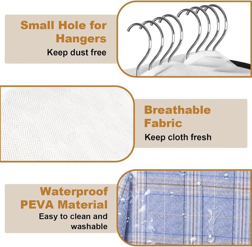 60 Clear Clothes Hangers - Waterproof Garment Bags with Smooth Zipper | 10" Gusseted for Shirts & Dresses