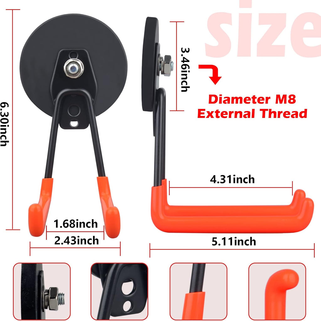 ULIBERMAGNET Heavy Duty Magnetic Hooks - Large Tool Organizers for Workshop | 3.46 Inch, Orange, 2 Pack