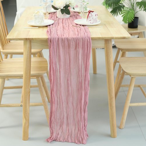 20 Pcs Cheesecloth Table Runner 196 Inch Boho Gauze Cheese Semi-Sheer Rustic Table Runner for Wedding, Baby Shower, Birthday, Banquets - Dark Pink