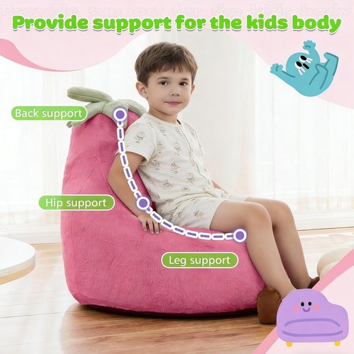 2FT Memory Foam Bean Bag Chair - Ultra Soft Faux Rabbit Fur Round Sofa with Handle & Machine Washable Cover, Comfy Lazy Chair for Kids Teens, Perfect for Reading Gaming in Living Room Bedroom，Magenta