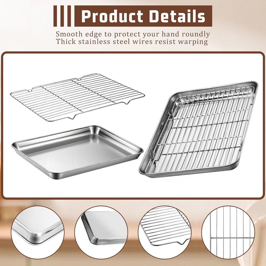 Stainless Steel Baking Sheet Set by [Brand Name] - 2 Pans & 2 Racks, Nonstick & Warp Resistant, 12.4 x 9.6 x 1.2 Inch
