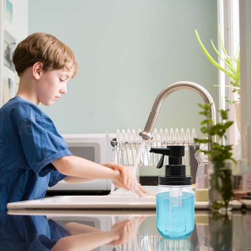 12oz Automatic Touch Sensor Liquid Glass Soap Dispenser, Hands-Free Mason Jar Soap Dispenser, Refillable Lotion Bottle for Bathroom Kitchen Countertop (Batteries Not Included)