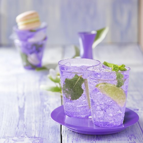 50pc 10oz Purple Glitter Plastic Cups and 1 Silver Ice Tong Set - Disposable Cocktail Glasses - Plastic Wine Cups - Purple Party Decorations - Purple Party Supplies