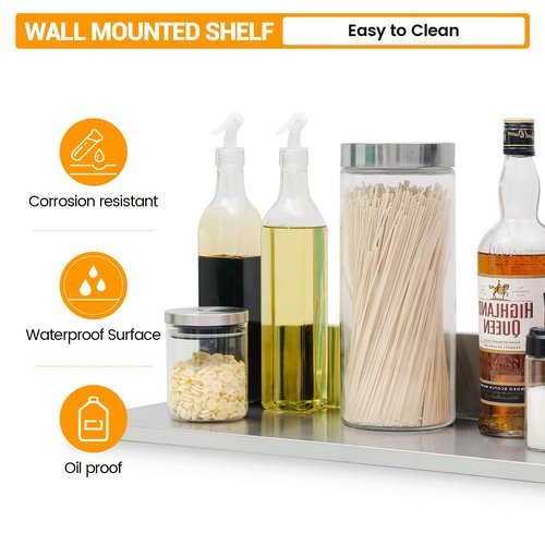 SWOTCATER Stainless Steel Wall Shelf 8.6"x30" 60LB, 2 Packs L-Shaped Commercial Wall Mount Floating Shelving for Kitchen, Restaurant, Home