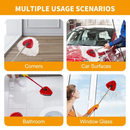 7-Pack Mop Heads Replacements for O Cedar EasyWring 1 Tank System, Includes 4 Microfiber Spin Mops, 2 Scrub Brushes, and 1 Base, Reusable Set Mop Replace Head for Cleaning Home, Bathroom, Kitchen