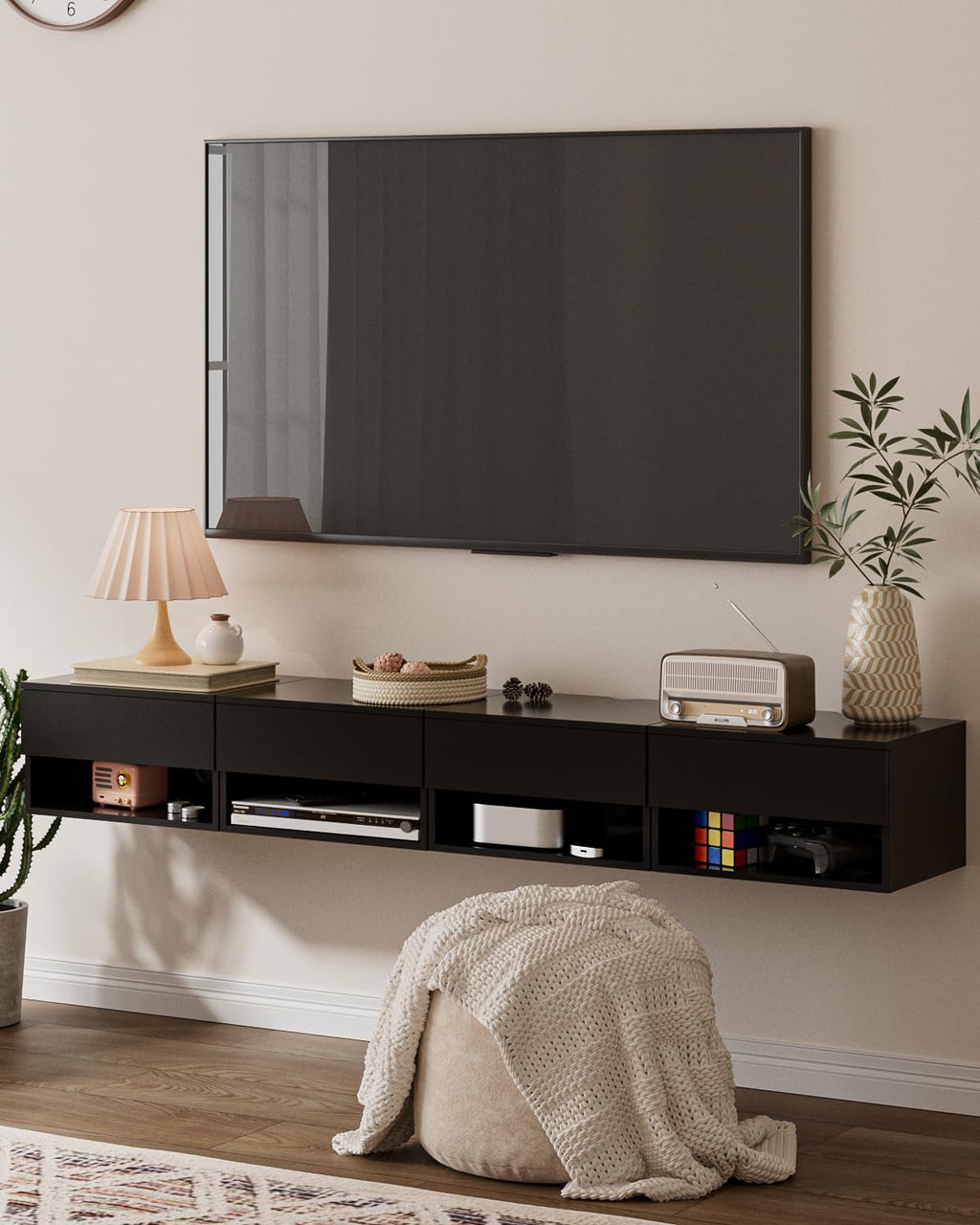 Floating Nightstand, Small Modern Floating Nightstand with Drawer, Floating Shelves for Bedroom, Bathroom (Black)