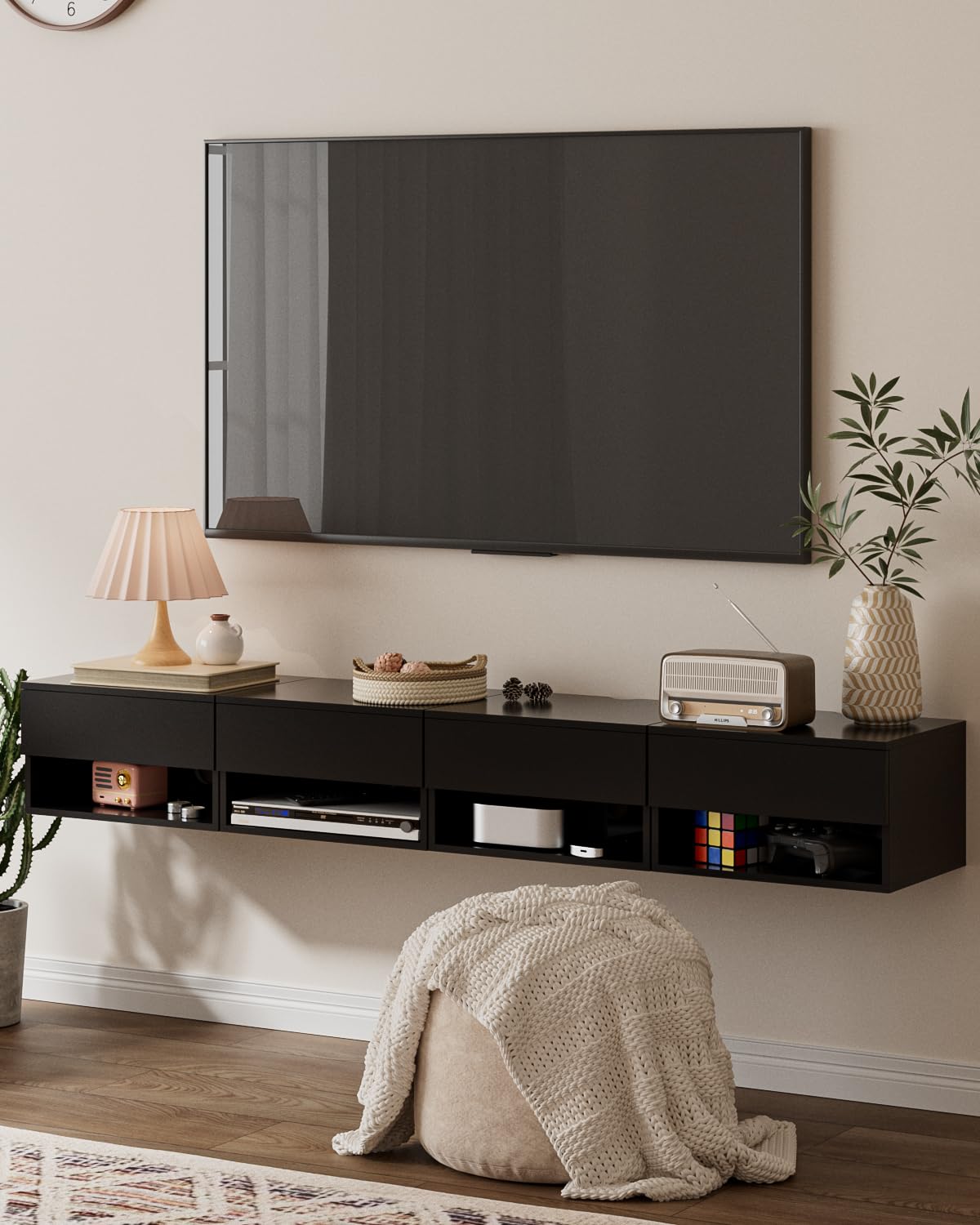 Floating Nightstand, Small Modern Floating Nightstand with Drawer, Floating Shelves for Bedroom, Bathroom (Black)
