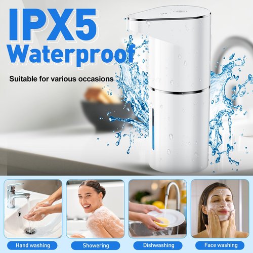 Automatic Soap Dispenser Touchless, 3-Level Adjustable 1200mAh, 12oz/350ml Wall or Countertop Mounted, Modern Electric Hand Soap Dispenser for Bathroom Kitchen, Hotel, Restaurant White