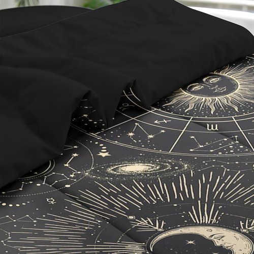 Pamnest Comforter Set Queen Size, Sun Moon Astrology 7 Pcs Bedding for Kids and Adults, Space Science Galaxy Retro Bed Sheet Sets with Fitted Sheet 2 Pillowcases & 2 Shams for Bedroom Bed Decor