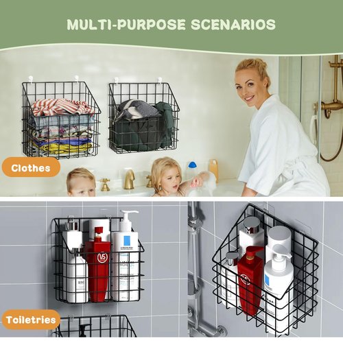 2 Pack Bath Toy Storage Organizer Basket, Large Metal Bathtub Toy Holder, Wall Mounted Hanging Shower Basket, Bath Toy Organizer For Bathtub for Easy Access and Sorting Toys/Clothes/Toiletries