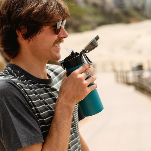 BJPKPK Stainless Steel Insulated Water Bottle - 14oz Reusable Thermal Flask with Straw Lid | Keeps Drinks Hot & Cold - Laguna