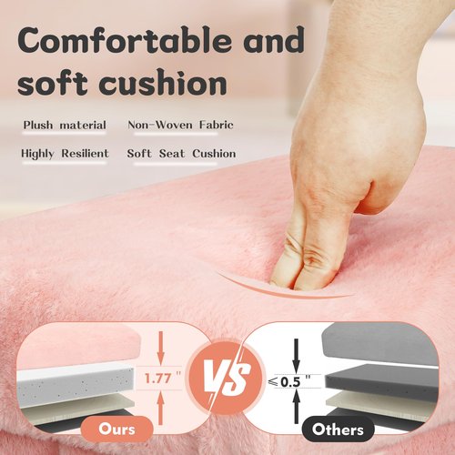 FaiPue Storage Ottoman, Folding Ottoman Foot Rest Stool with Thicker Furry Padded Seat. Soft Fur Small Ottoman Bench with Storage for Bedroom Living Room, Holds Up to 300 lbs, 17x13x13IN (Pink)