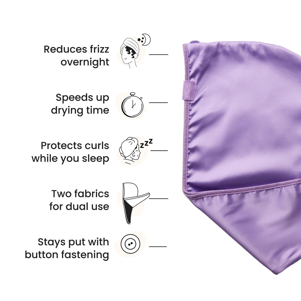 TANGLE TEEZER Double Sided Hair Towel Wrap with Smoothing Satin & Soft Cotton Jersey to Absorb Water & Minimize Frizz, for Curly Hair Types 2C-4C