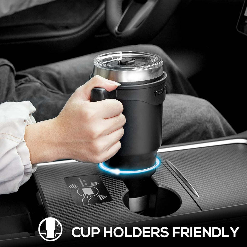 TOURIT 40 oz Insulated Tumbler - Handle & Straw | Keeps Drinks Cold for 34H or Hot for 10H - Black