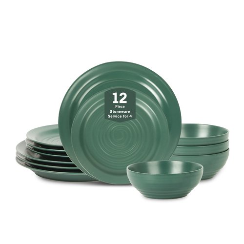 Stone Lain Orbit 12-Piece Dinnerware Set Stoneware, Green