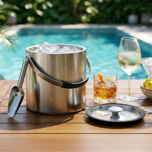 3.2L Double Wall Stainless Steel Ice Bucket with Lid,Scoop, Updated Insulated Ice Bucket for Cocktail Bar and Parties