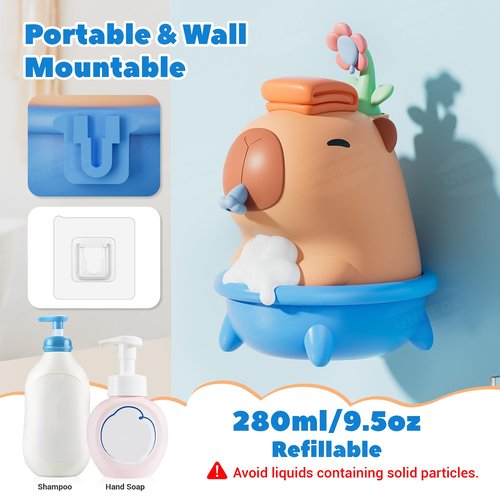 UNEEDE Capybara Soap Dispenser, Automatic Touchless Foaming with Advanced Sensor, IP7 Waterproof, Portable & Wall Mount Rechargeable, 9.5oz/280ml, Cute Soft Silicone Design for Bathroom, Decor Gifts