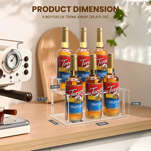 Baosia Acrylic Coffee Syrup Rack (6 Bottle Capacity),Syrup Bottle Holder Stand for Coffee Bar,Kitchen.Small Wine Rack for Bar,Family,Storage for Syrup,Wine,Condiments(Transparent)