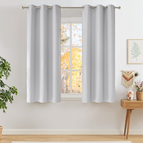 NICETOWN Blackout Curtains - Short Faux Linen Privacy Panels for Living Room & Bedroom | 63-Inch, Greyish White, 2 Panels