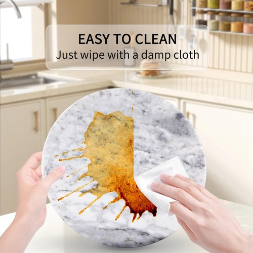 Sinsanye 12" Mable Lazy Susan, 100% Natural Marble Round Tray with Silent Rotating, Kitchen Turntable Storage Turner Revolving Cake Leveler Spinner for Cupcake, Food, Seasoning