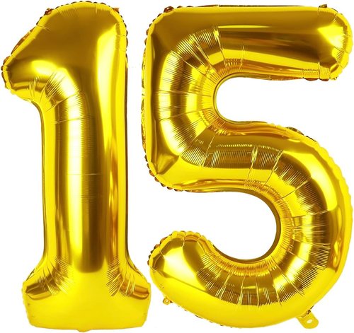 Gold Number 15 Balloon - 40 Inch 15th Birthday Decoration for Girls & Boys | Golden Party Supplies