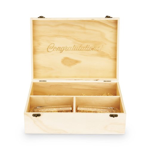 Twine Champagne Bottle Gift Box, Wine Box with Lid and 2 Stemless Flutes, Packing Straw, Holds 1 Champagne Bottle, Wood