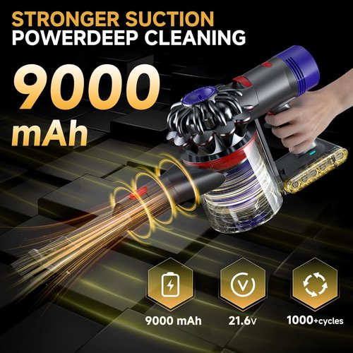 Dyson 9000mAh V8 Battery Replacement - Compatible with V8 Animal/Absolute/Motorhead/Fluffy | Includes 4 Filters