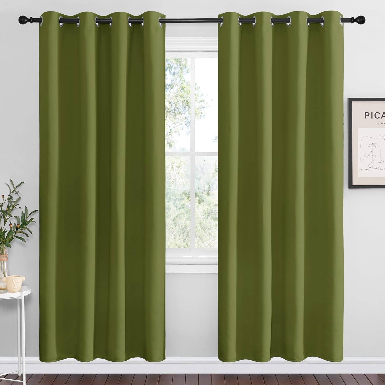 NICETOWN Olive Green Blackout Curtains - Thermal Insulated Drapes for Living Room | 78" Length, 2 Panels, 55" Wide