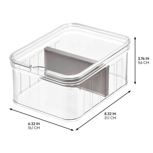 iDesign Small Fridge Organizer Bin with Removable Divider and Lid - Set of 6 - Clear/Gray