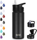 HASLE OUTFITTERS Insulated Water Bottle - 16 oz Double Wall Stainless Steel | Leak-Proof, Wide Mouth, Black