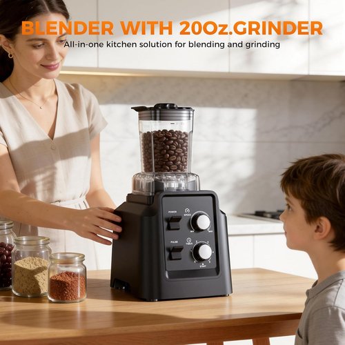 1800W Blender by [Brand Name] - Professional 6-Blade Smoothie Maker with Grinder, 68oz & 27oz Jars, Self-Cleaning