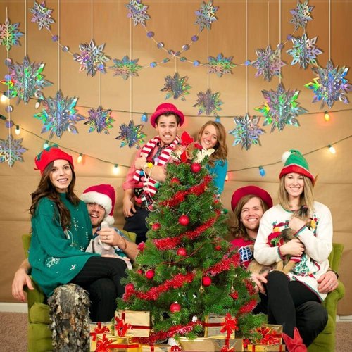 Cheerland Iridescent Snowflake Garland - Holographic 3D Decorations for Winter Onederland Party | Indoor Supplies